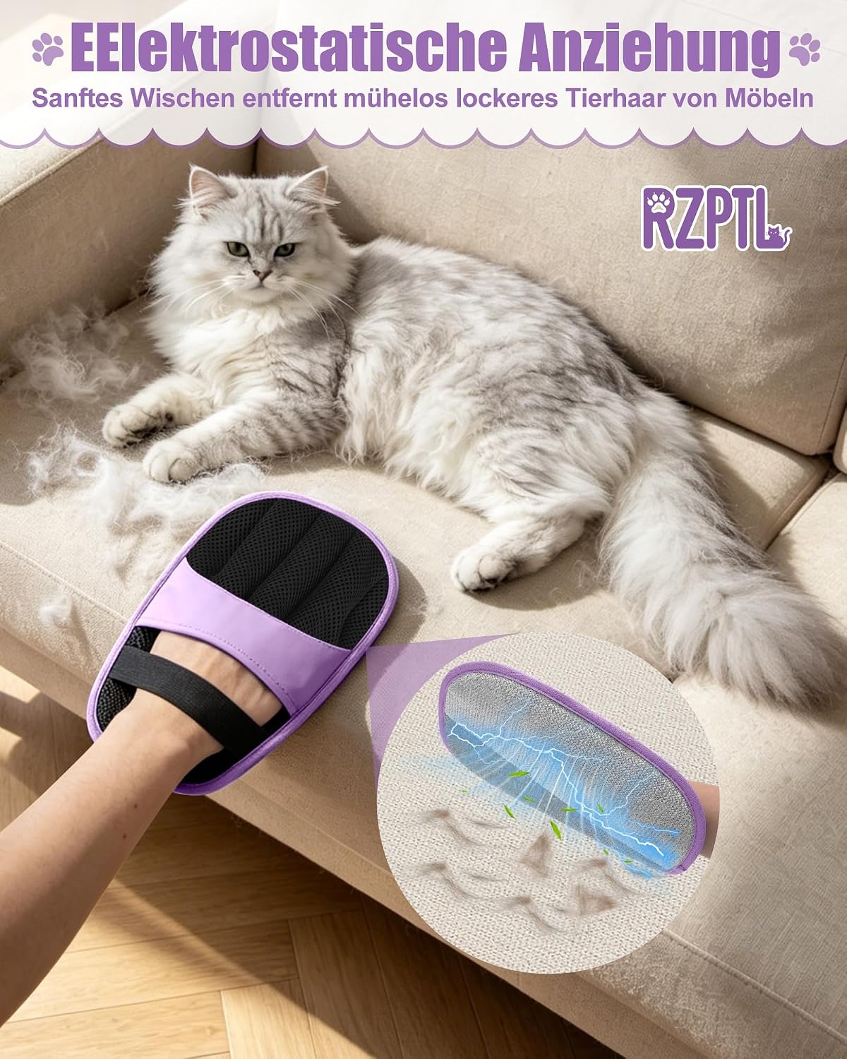 Thumbnail 1 de 2er Pack Tierhaarentferner Handschuh – Fell Magnet Handschuh, für Hunde & Katzen (Violett)