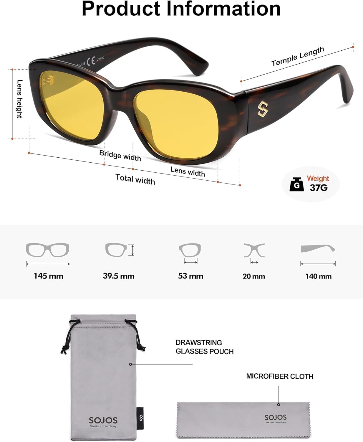 Thumbnail 4 de SOJOS Retro Polarisierte Quadratisch Sonnenbrille SJ2374 – UV400, Damen & Herren