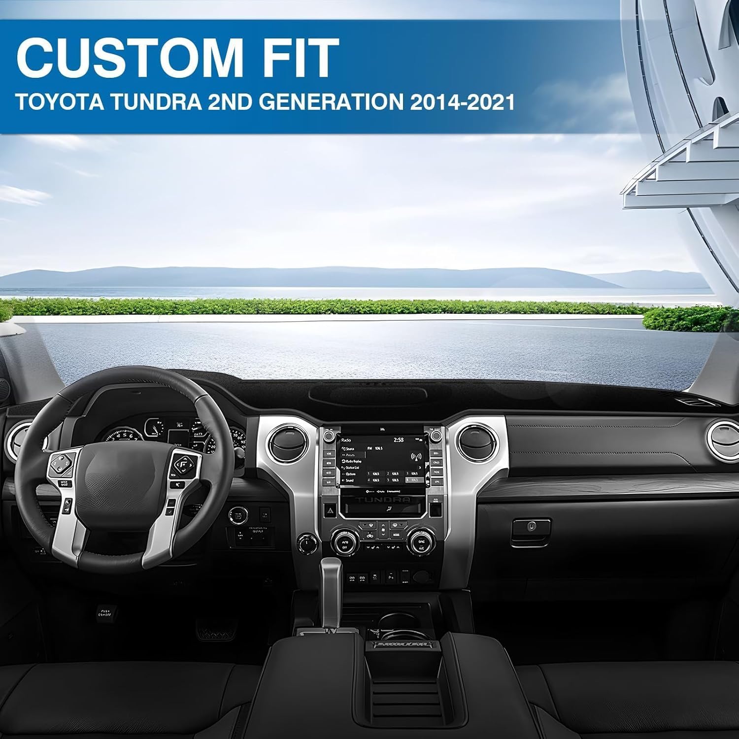 Thumbnail 2 de KUST Black Dash Cover for Toyota Tundra (2014-2020/2021) Non-Slip Polyester Custom Fit