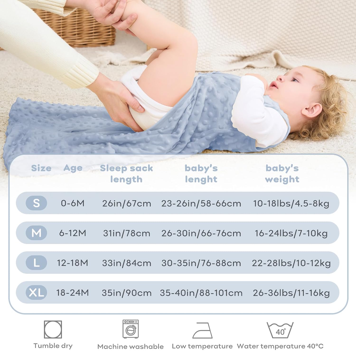 Thumbnail 3 de FIEMOL Schlafsack Baby 12-18 Monate, 1.5 Tog – Baumwolle innen, Plüsch außen, 2er Pack (84 cm) – Niedliches Jahresprodukt für Frühling/Herbst