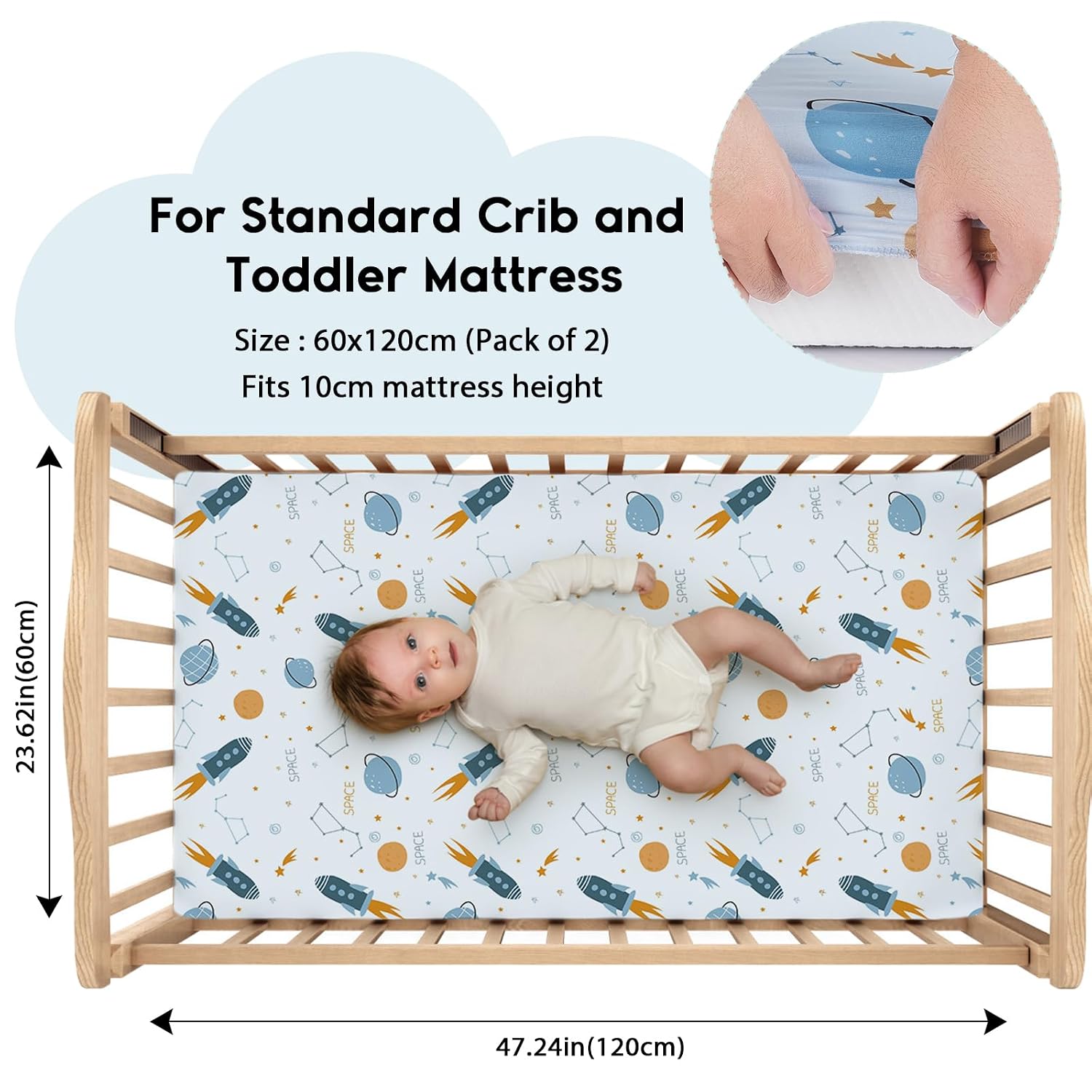 Thumbnail 1 de Yoofoss 2 Pack Baby Spannbettlaken 60x120 cm
