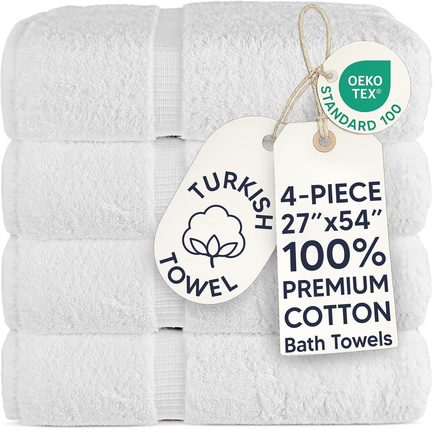Detalle de Chakir Turkish Linens 4 Piece Large Bath Towel Set (27 x 54 in) in White