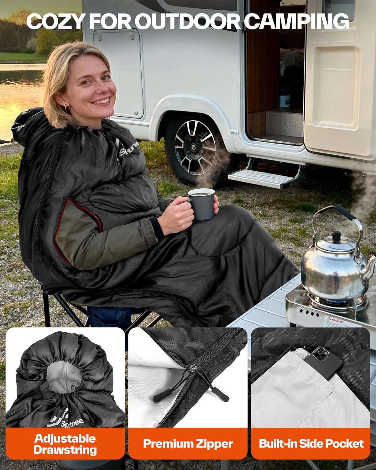 Detalle 2 de Sportneer Wearable Sleeping Bag with Arm Zippers, 32–65°F, 3.7 lb