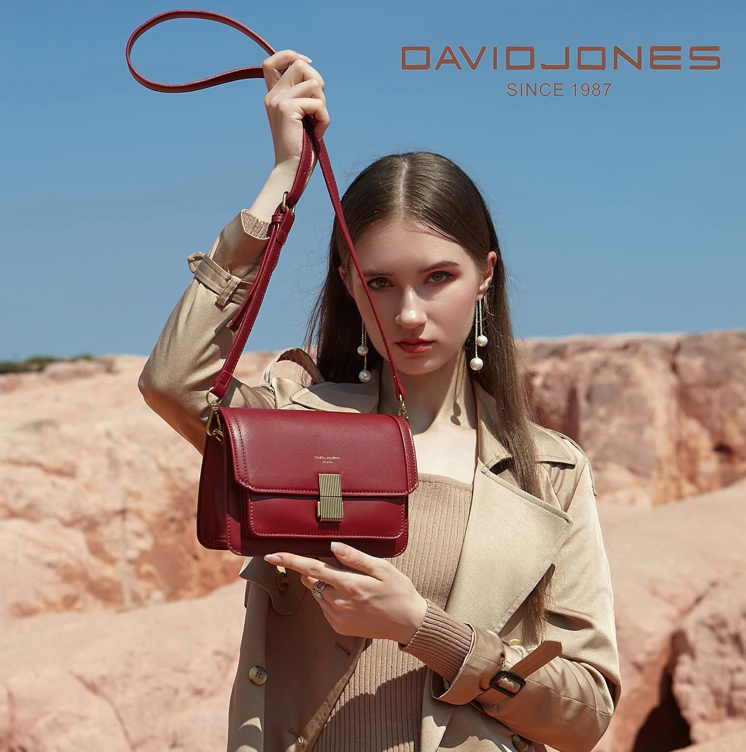Thumbnail 1 de David Jones Petit sac bandoulière femme - Vert élégant en PU rigide avec rabat et double compartiments