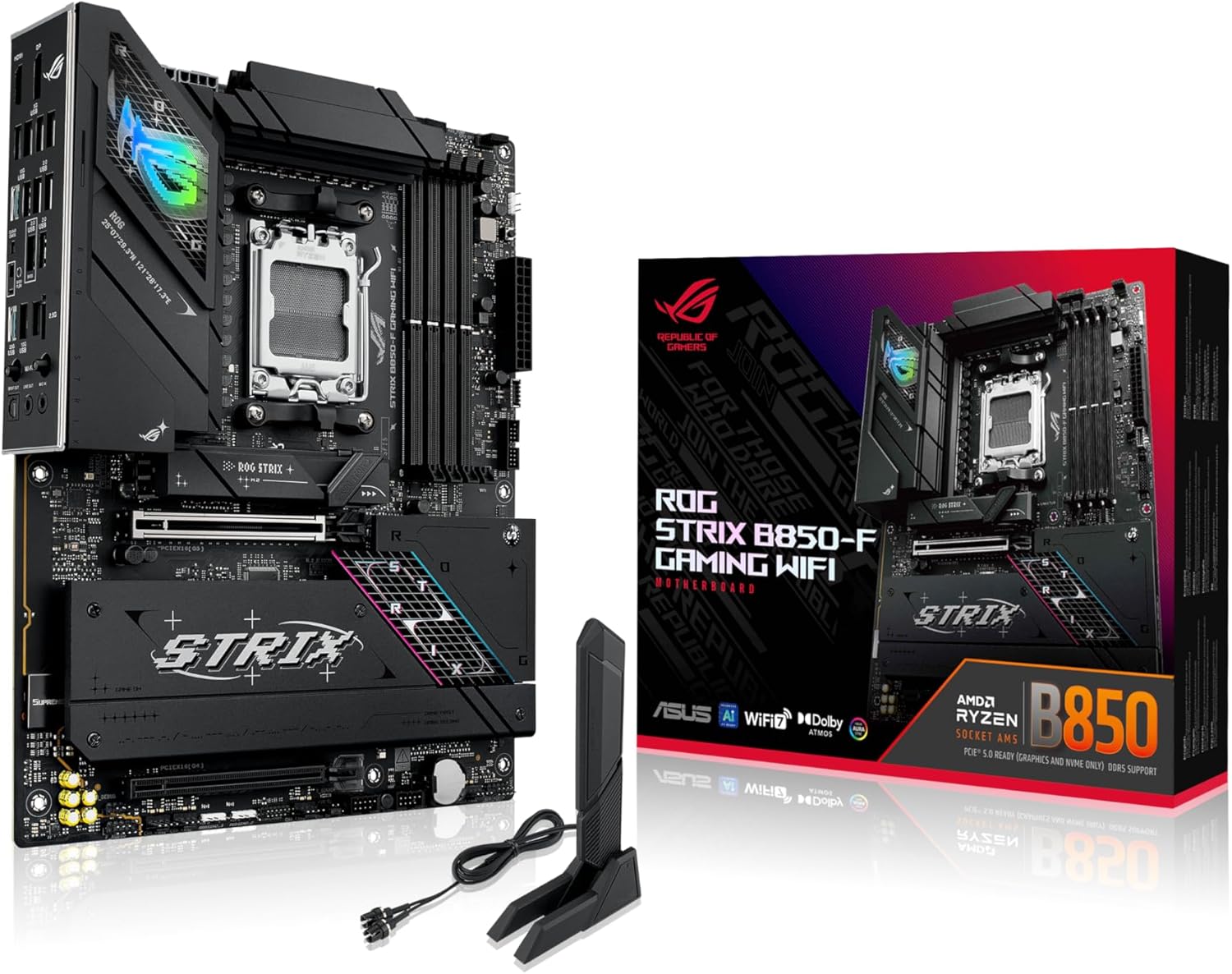 Detalle de ASUS B850 MAX GAMING WIFI W — Carte mère ATX WiFi 6E pour AMD AM5, PCIe 5.0 et DDR5