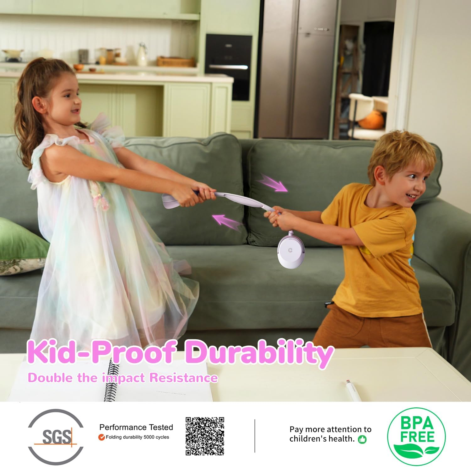 Thumbnail 2 de iClever BTH20 Active Noise Cancelling Headphones for Kids (Light Pink) with 60H Play Time and 80dBA Safe Volume