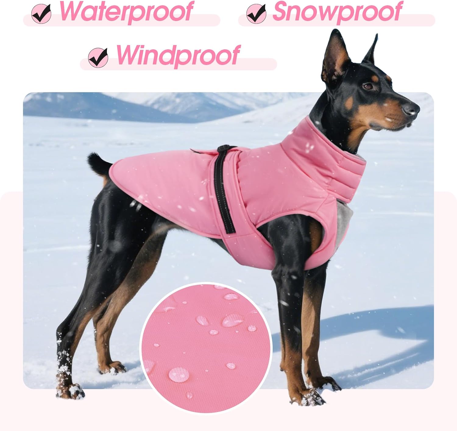 Thumbnail 4 de OUOBOB Warm Dog Winter Coat – Waterproof Jacket with High Collar & Reflective Strips, Pink (2XL)