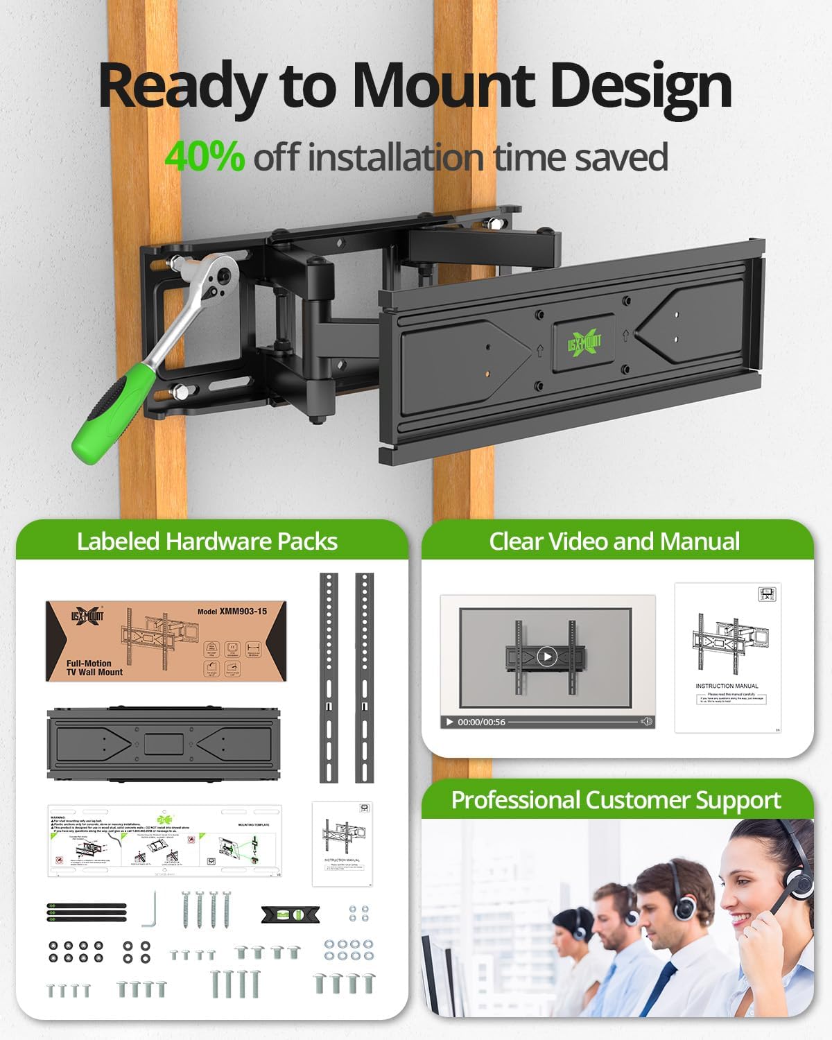Thumbnail 6 de USX MOUNT XMM903 Full Motion TV Wall Mount, 32–70 in, Swivel and Tilt