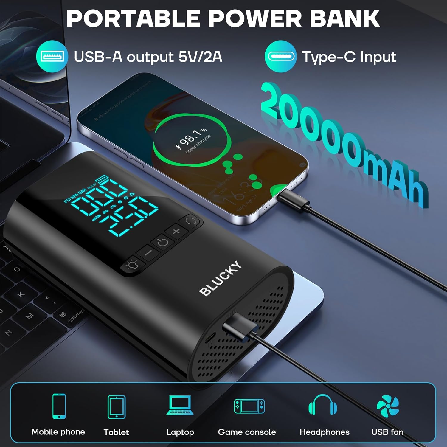 Thumbnail 4 de 5000A Jump Starter Power Pack with Air Compressor