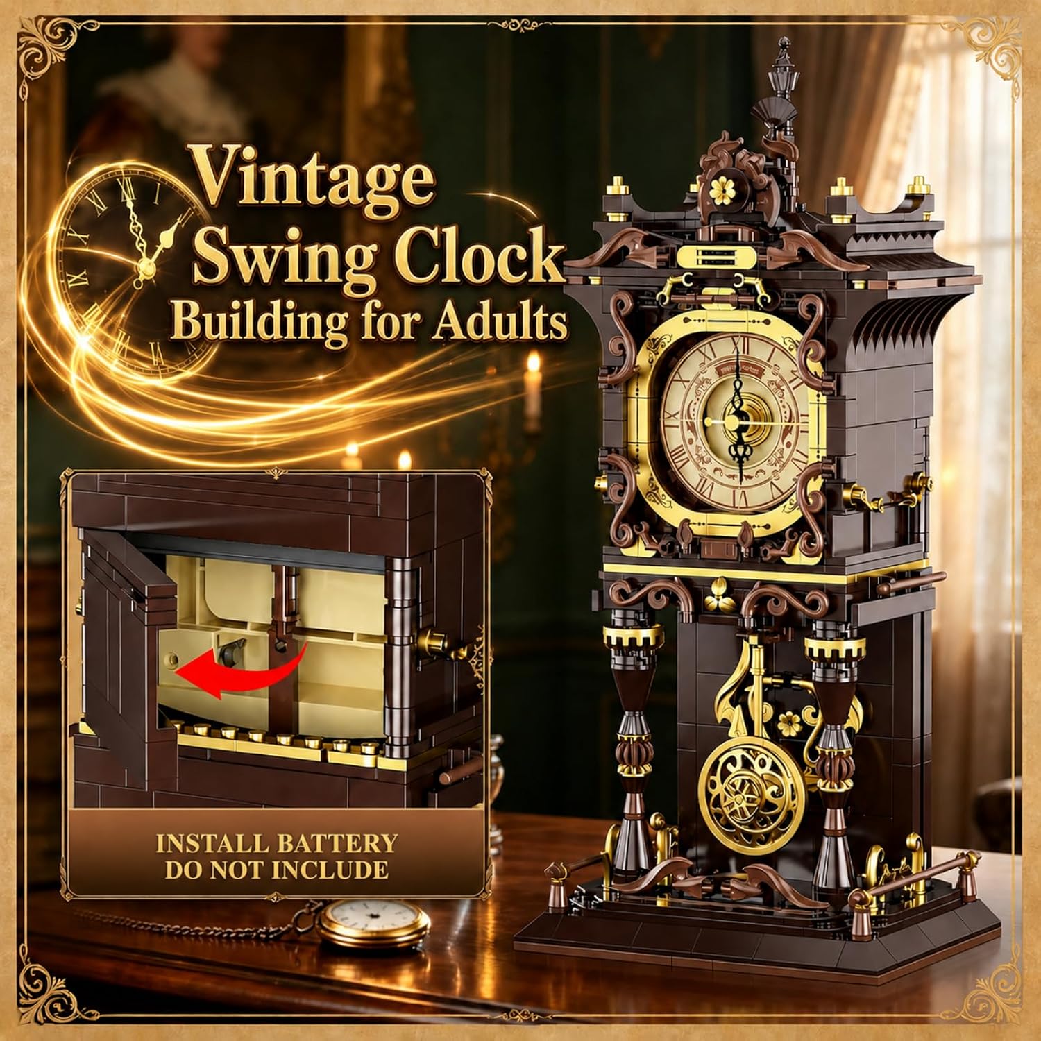 Detalle 2 de Vintage Swing Clock Building Blocks with Working Pendulum