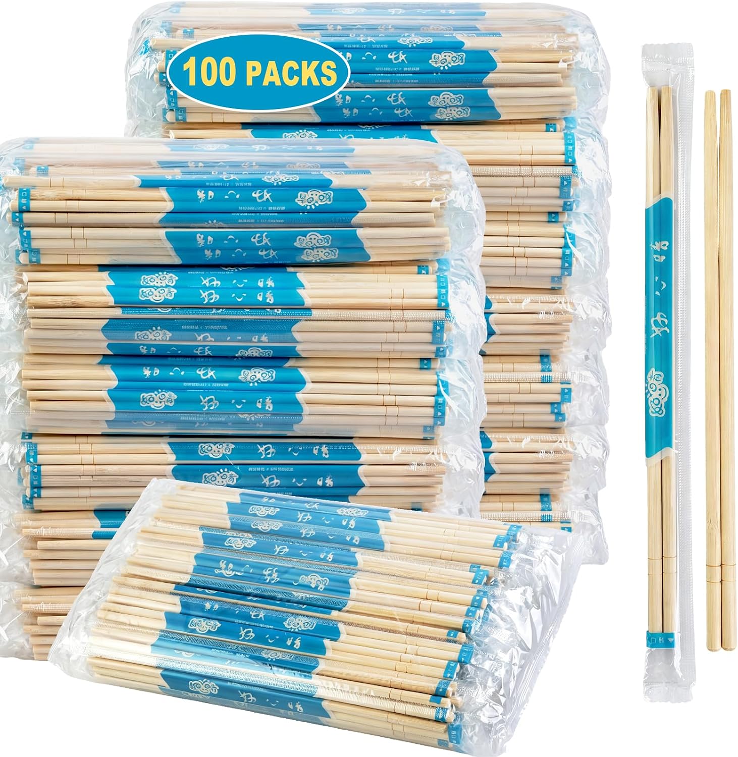 Detalle de 52USA 52-CCB-100-706 Disposable Bamboo Chopsticks, 9-Inch, Individually Wrapped