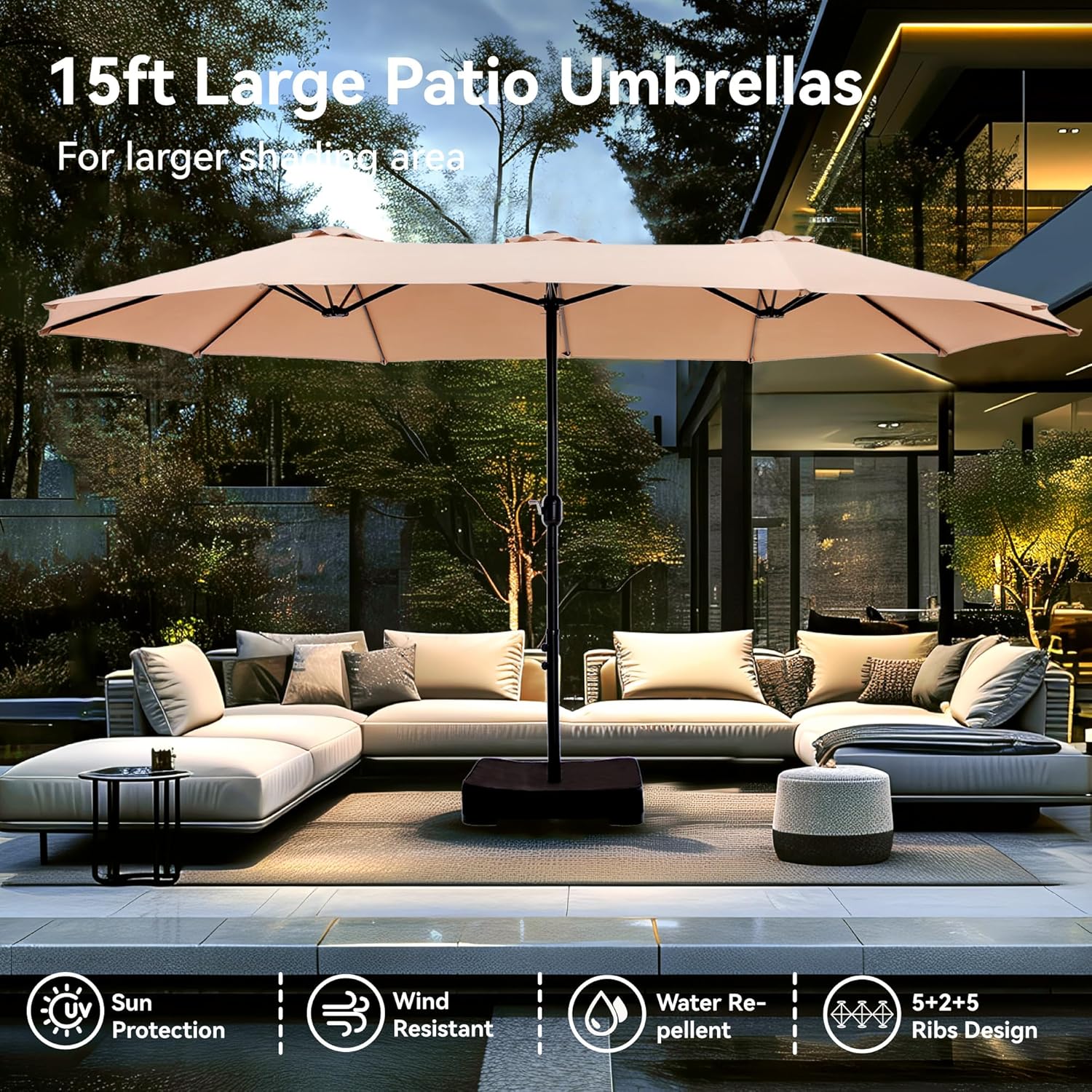 Thumbnail 1 de PHI VILLA 4.5m x 2.7m Garden Parasol with Base – Waterproof UV Protection
