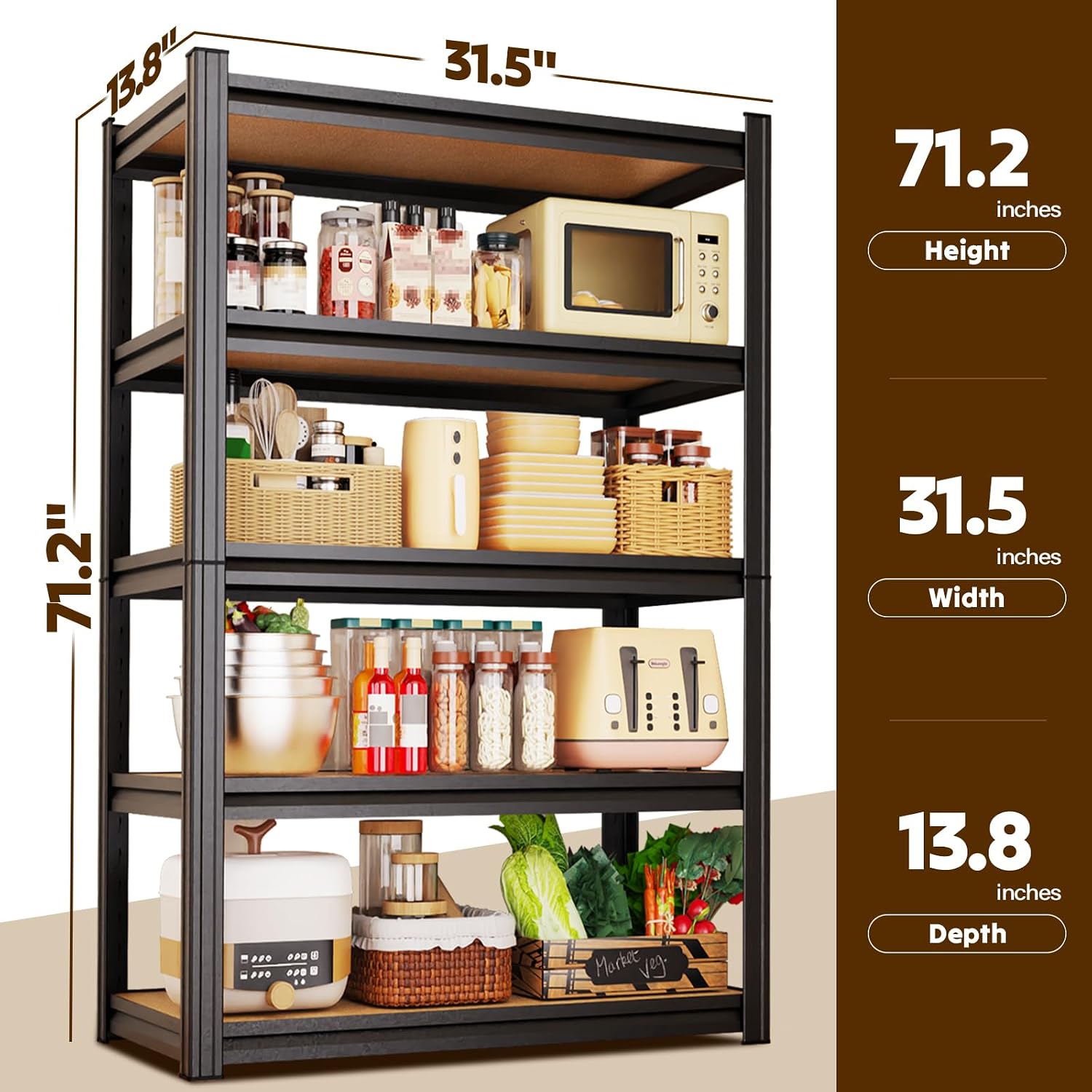 Detalle de JOJUOU 5-Tier Adjustable Garage Shelving with Metal Frame and MDF Panels