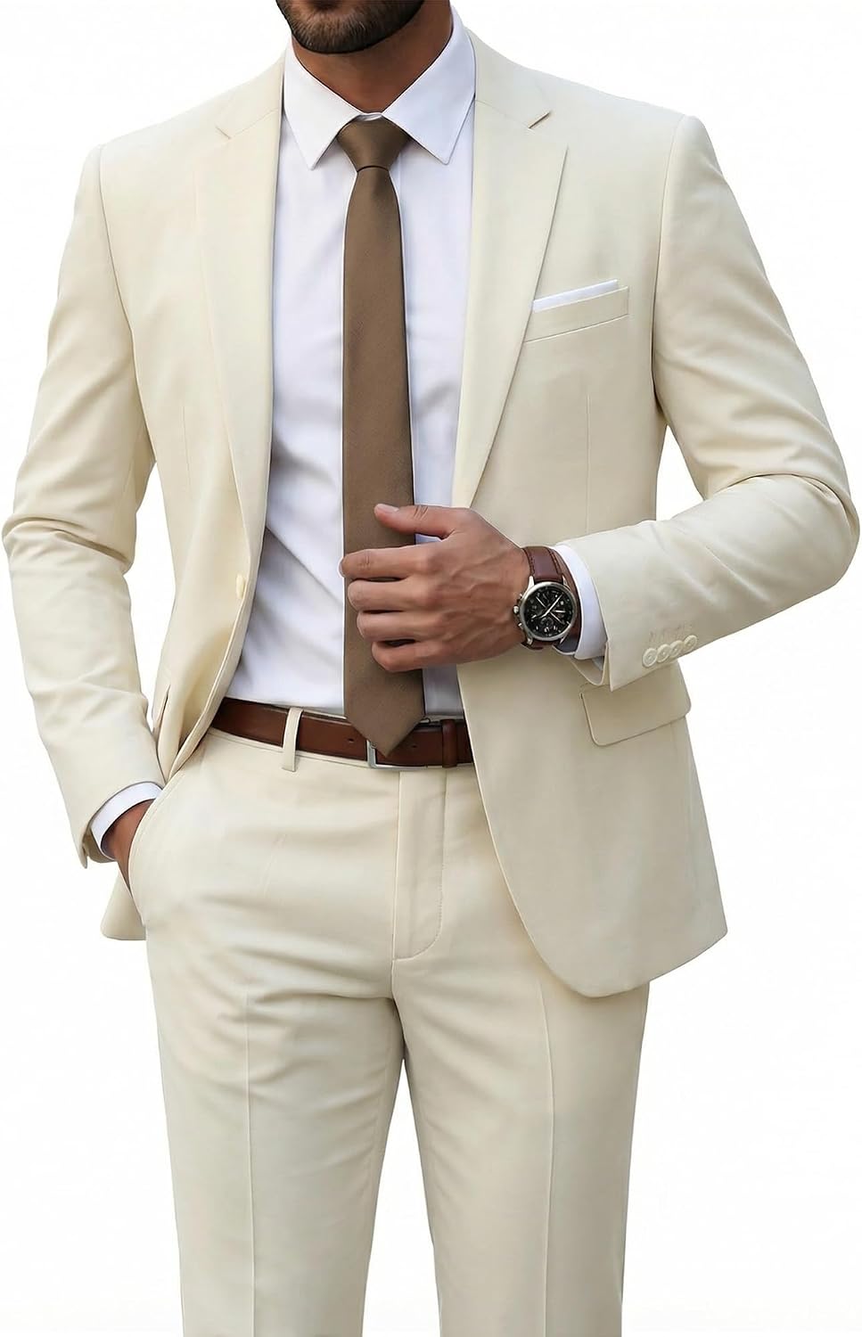 Detalle de YND Men's 2 Piece Suit with Tie Slim Fit Jacket & Pants 👔