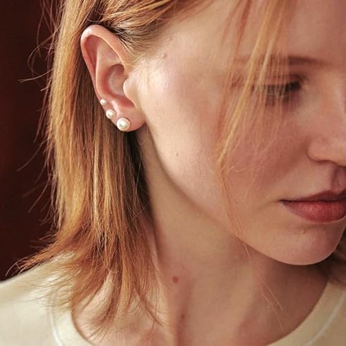 Detalle de Senteria 6 Pairs Pearl Stud Earrings for Women – Hypoallergenic 3/4/5/6/8/10mm Sterling Silver