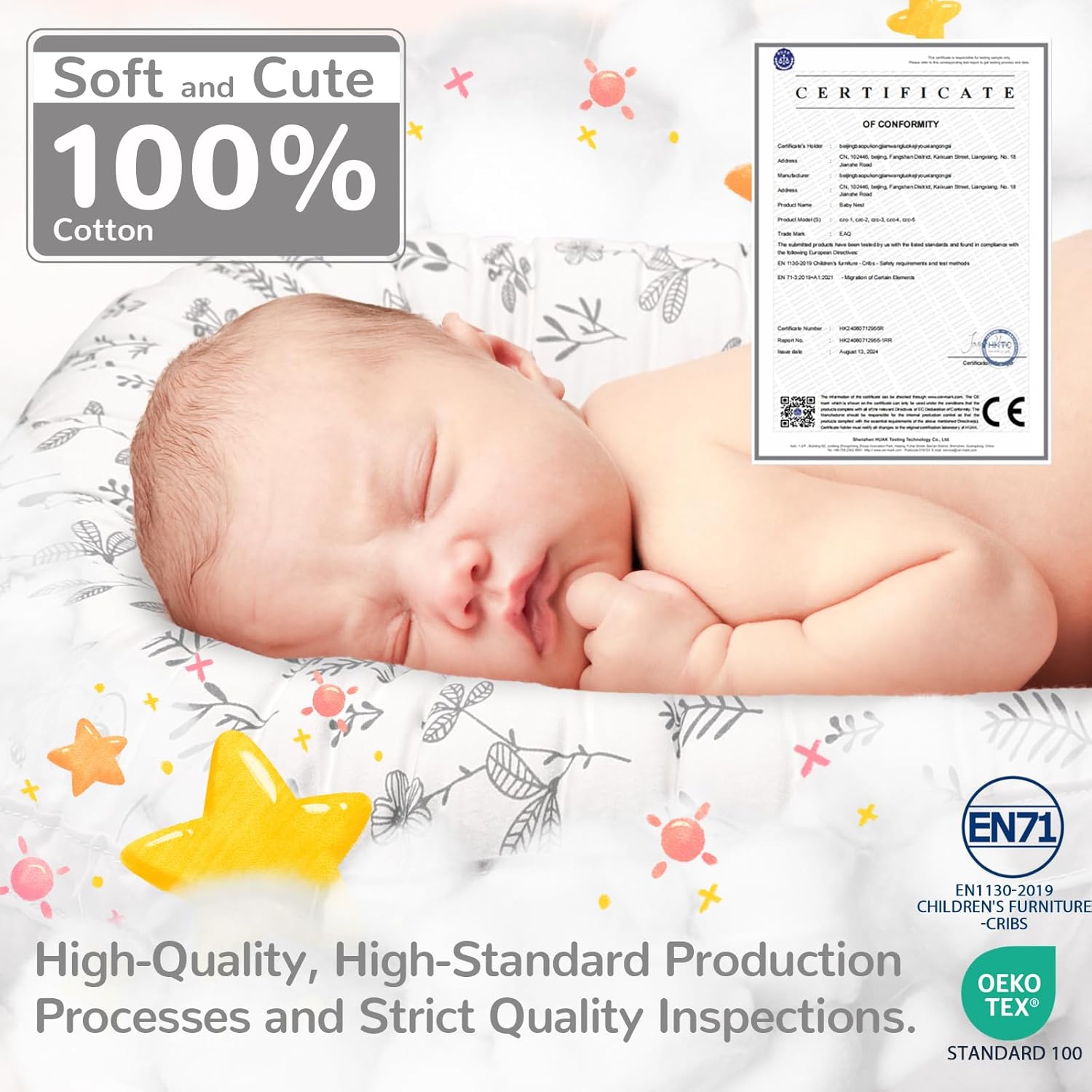 Thumbnail 1 de EAQ Baby Lounger Baby Nest for Co-Sleeping (Cotton) – Hedgehog, for 0–12 Months