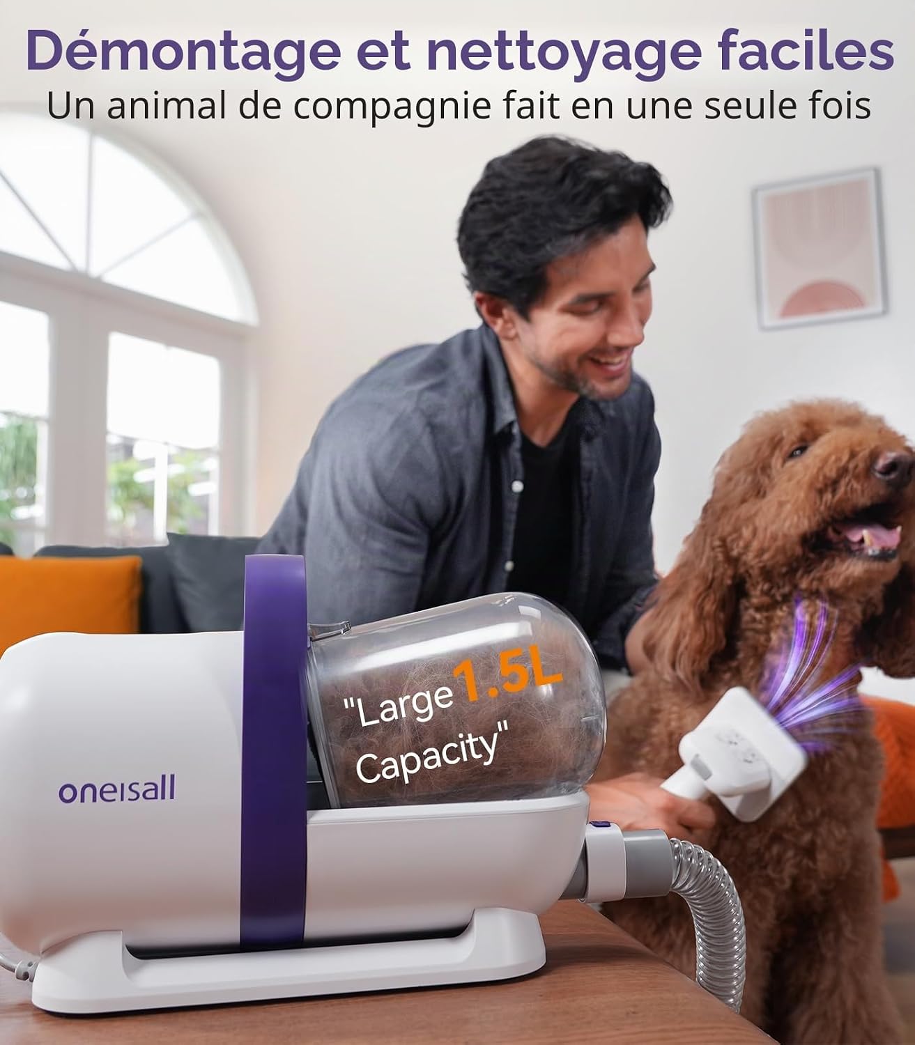 Detalle de Oneisall Aspirateur pour Chiens avec Brosse — 4 en 1, silincieux et pratique
