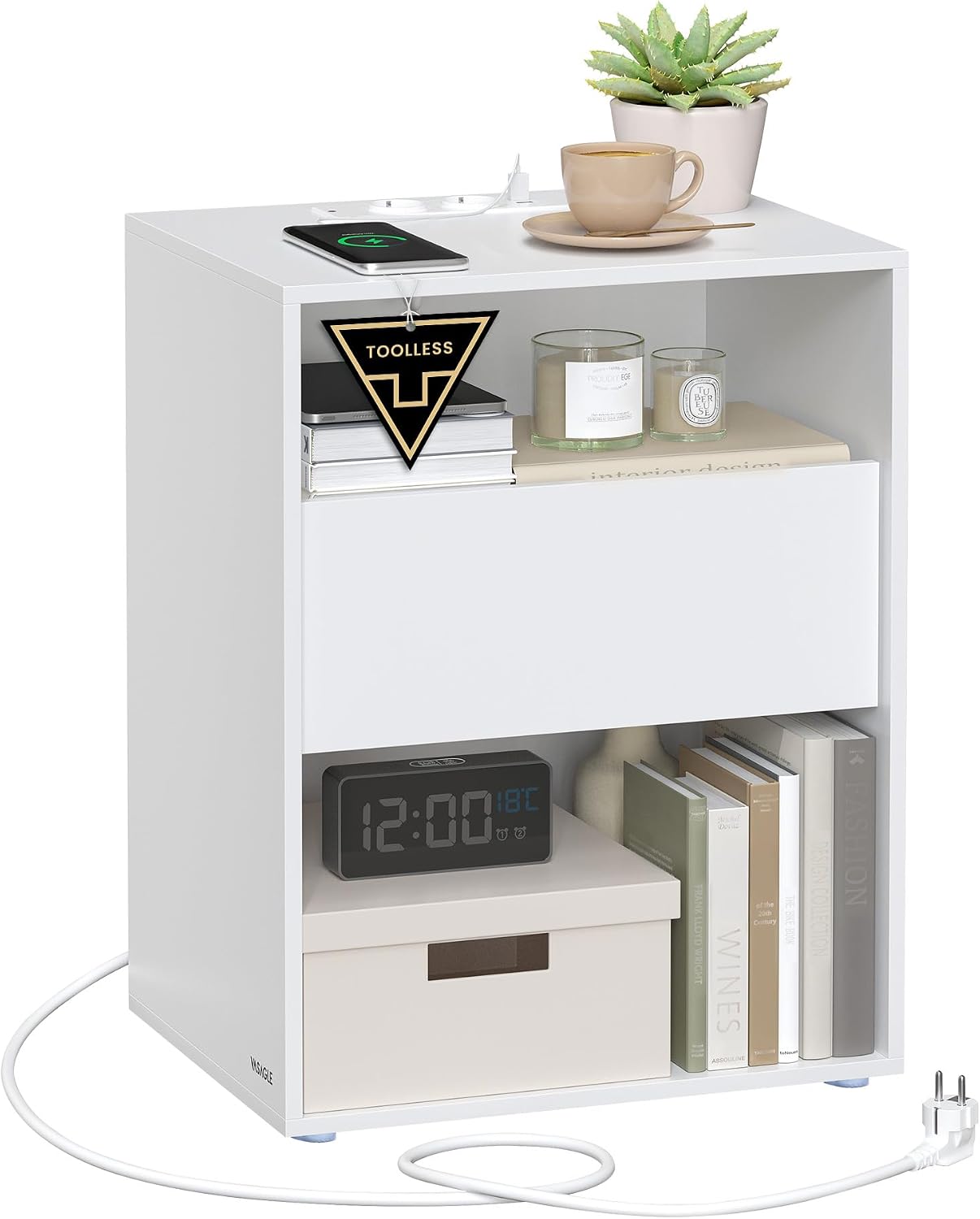 Detalle de VASAGLE LET777W04 comodino con ricarica USB