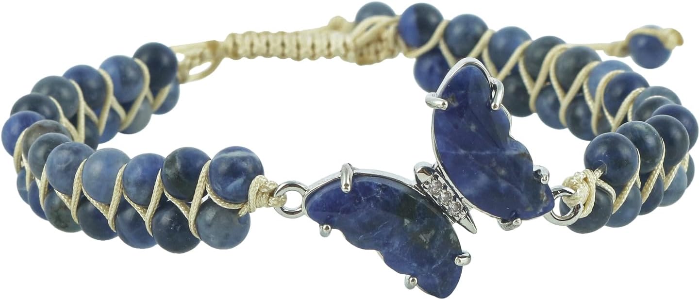 Detalle de Lovionus89 Chakra Heilkräuter-Armbänder – handgefertigte Doppelperlen mit Schmetterlingsanhänger