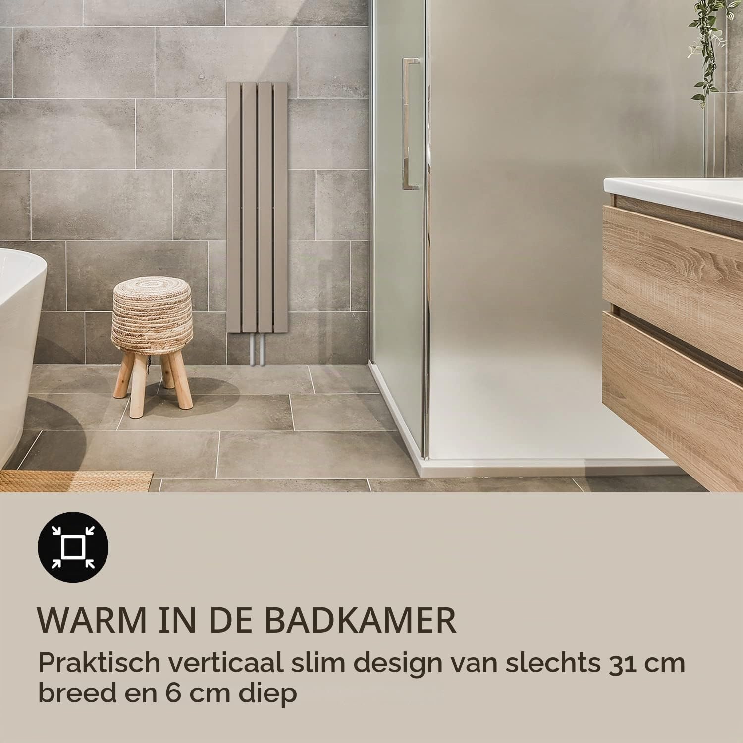 Detalle 2 de blumfeldt HTR5-Ont120x30-sand verticale warmwaterradiator 380 W, zandkleur