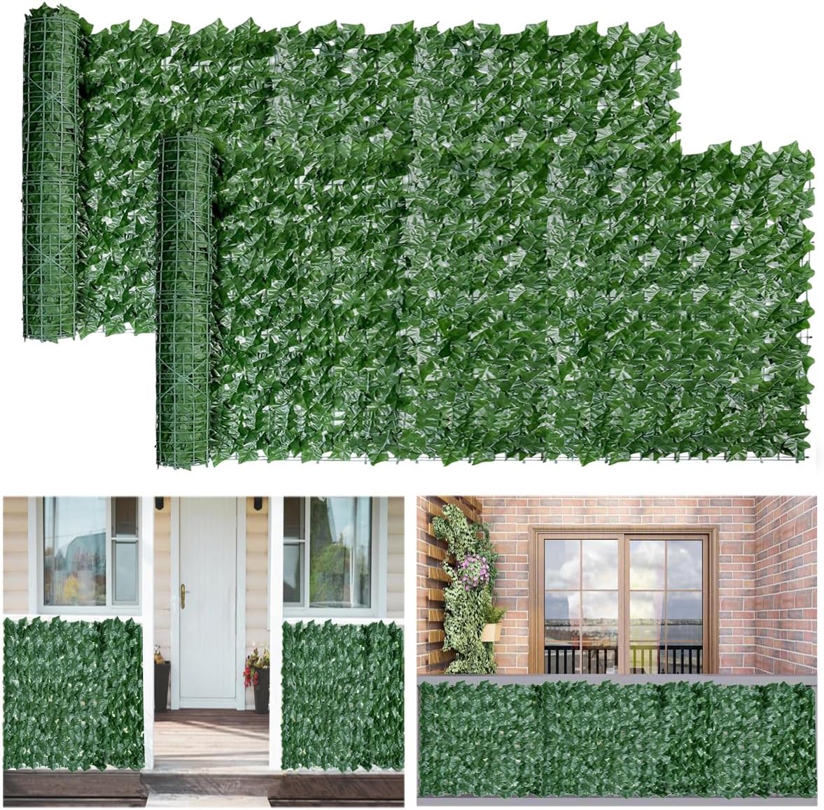Detalle de Decorative Artificial Ivy Fence Screening 0.5m x 6m (2pcs - 0.5m x 3m) Garden Fence Faux Leaf Hedge