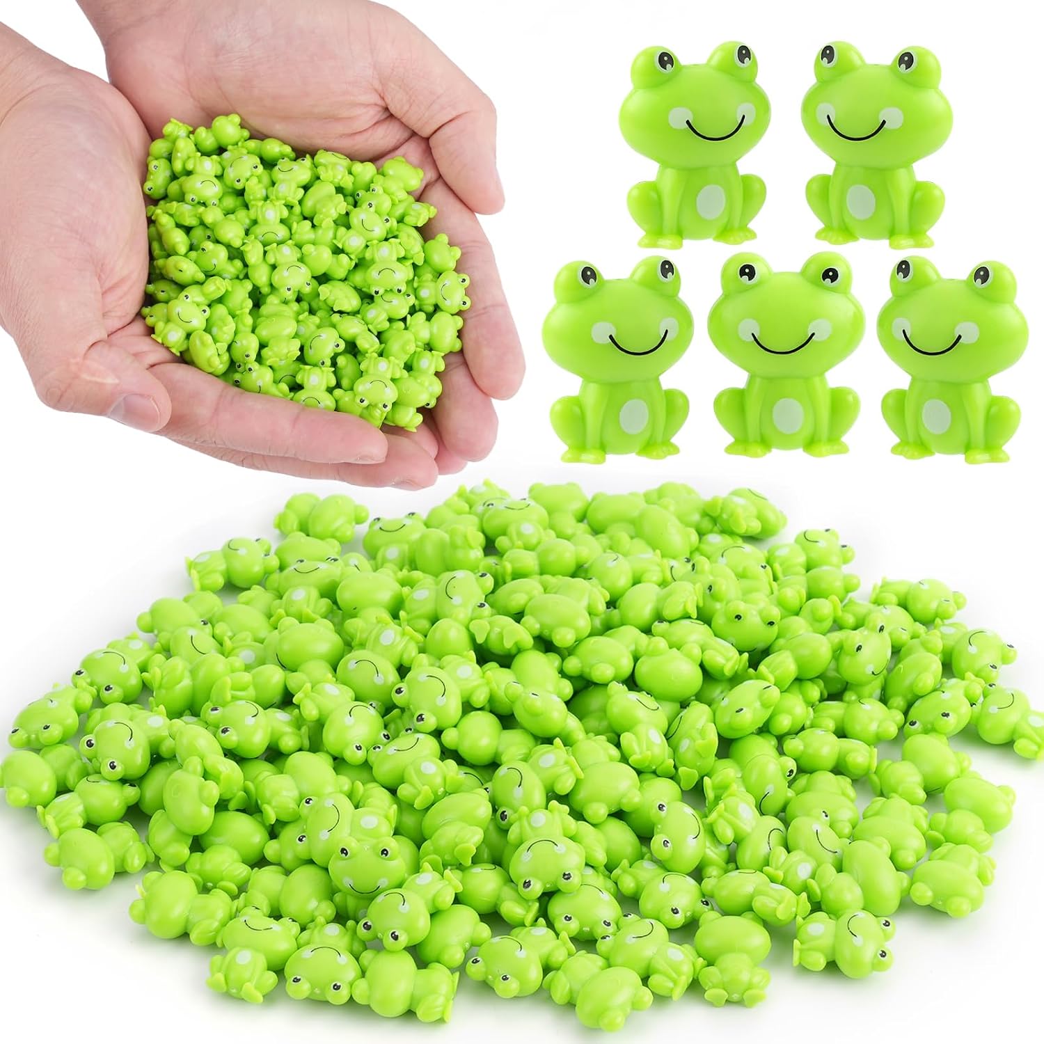Detalle de BuQiuRen BQR202311 Mini Green Plastic Frog Figurines, 150-Piece Set