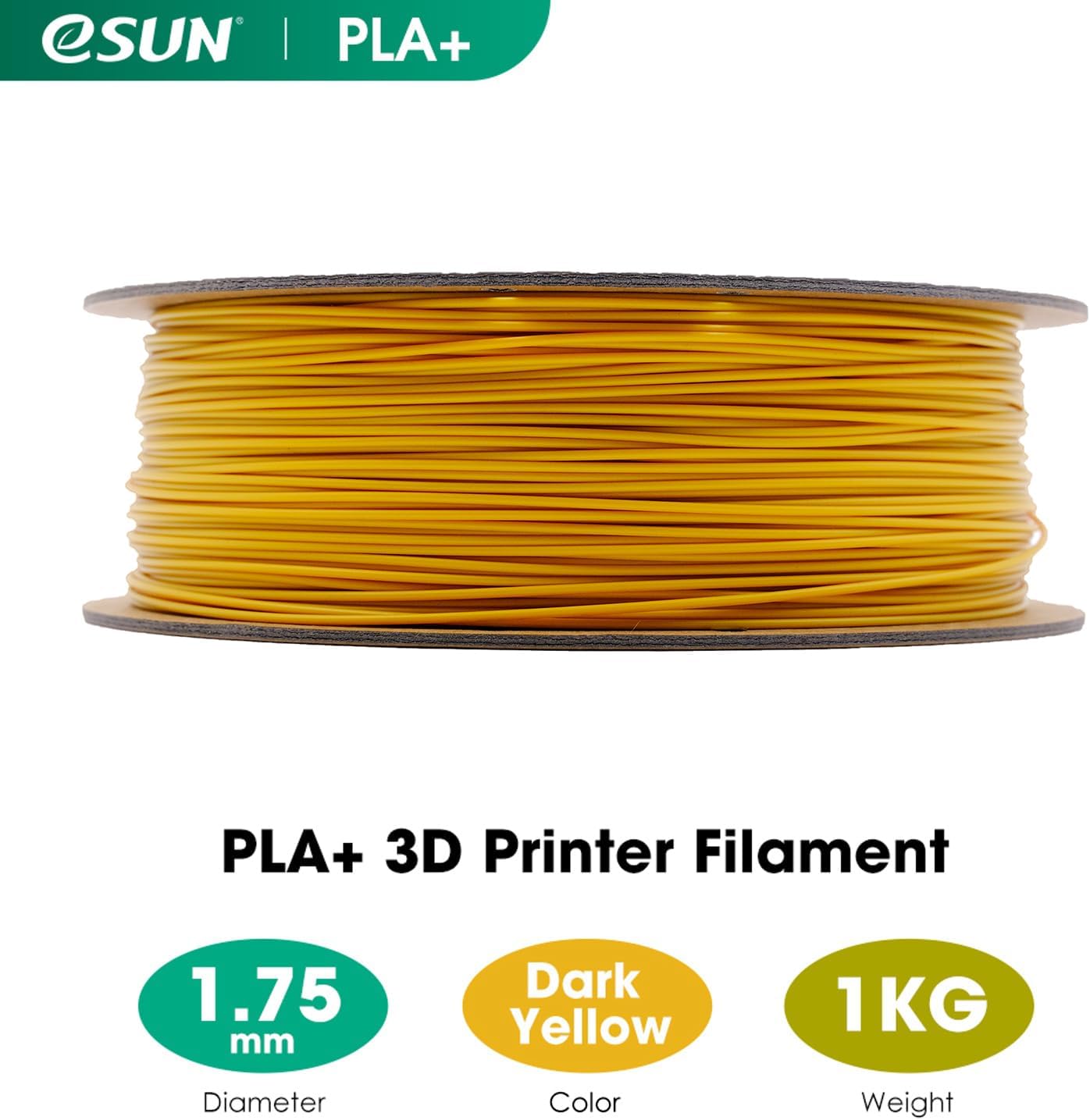 Detalle 2 de eSUN PLA+ Filament 1.75mm in Dark Yellow — Enhanced Toughness, 1kg Spool