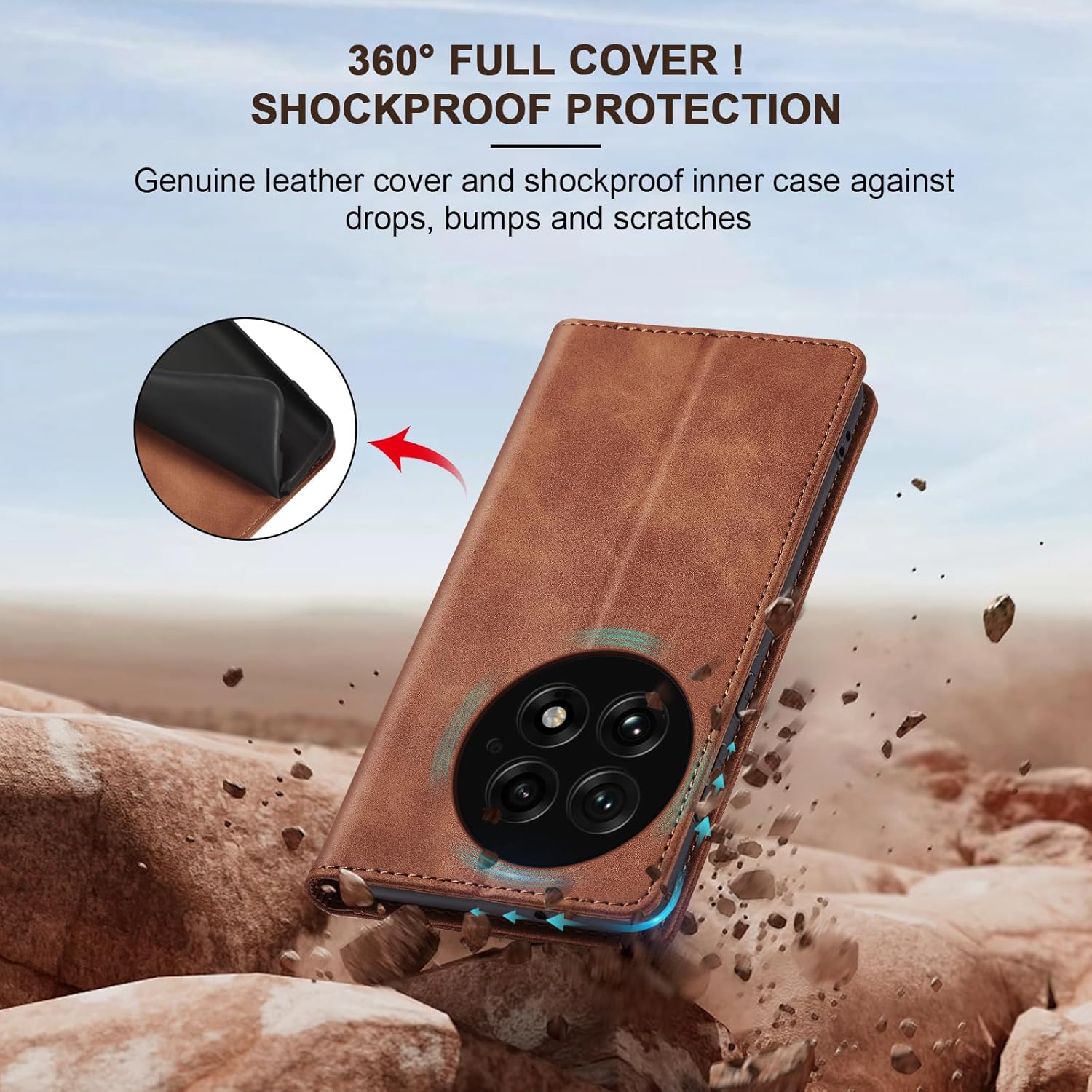 Thumbnail 3 de Jasonyu Handyhülle für OnePlus 13 5G – Leder Flip Hülle mit Kartenfächern, Standfunktion und Magnetverschluss in Braun