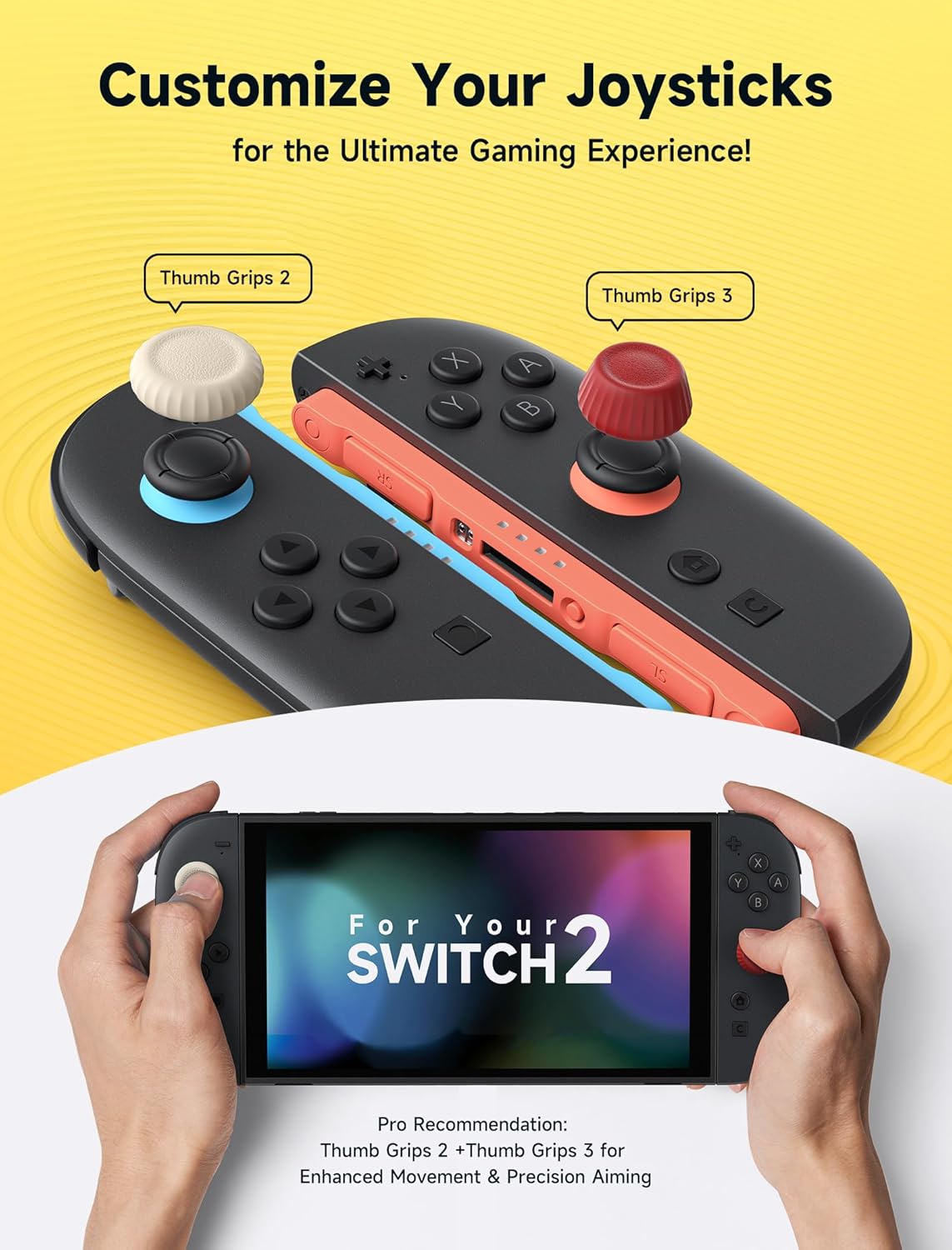 Thumbnail 2 de JSAUX grips de pouce antidérapants pour Nintendo Switch 2 (rouges et beiges) – 3 paires, 6 pièces