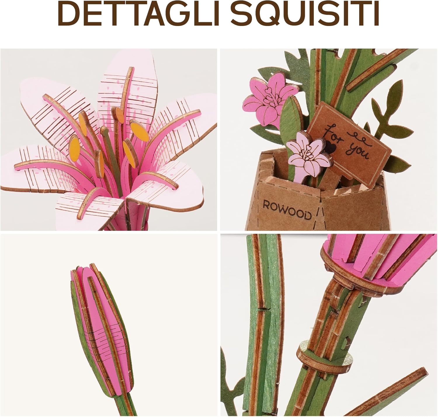 Thumbnail 6 de ROWOOD 3D Wooden Flower Puzzle DIY kit (artificial flower model to assemble) for home décor & Valentine gifting