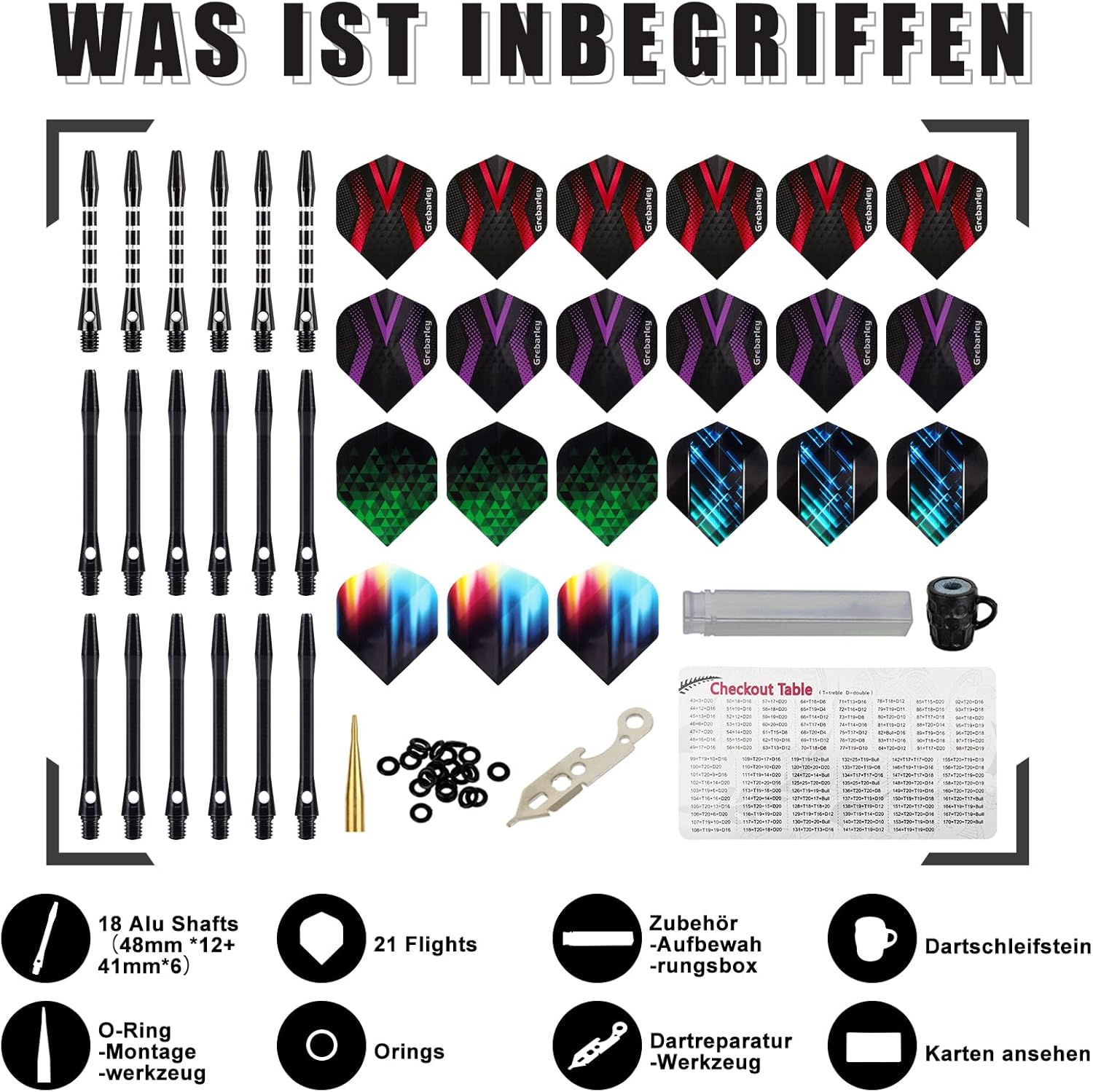 Detalle 2 de Grebarley Steeldarts mit Metallspitze, 12 Stück
