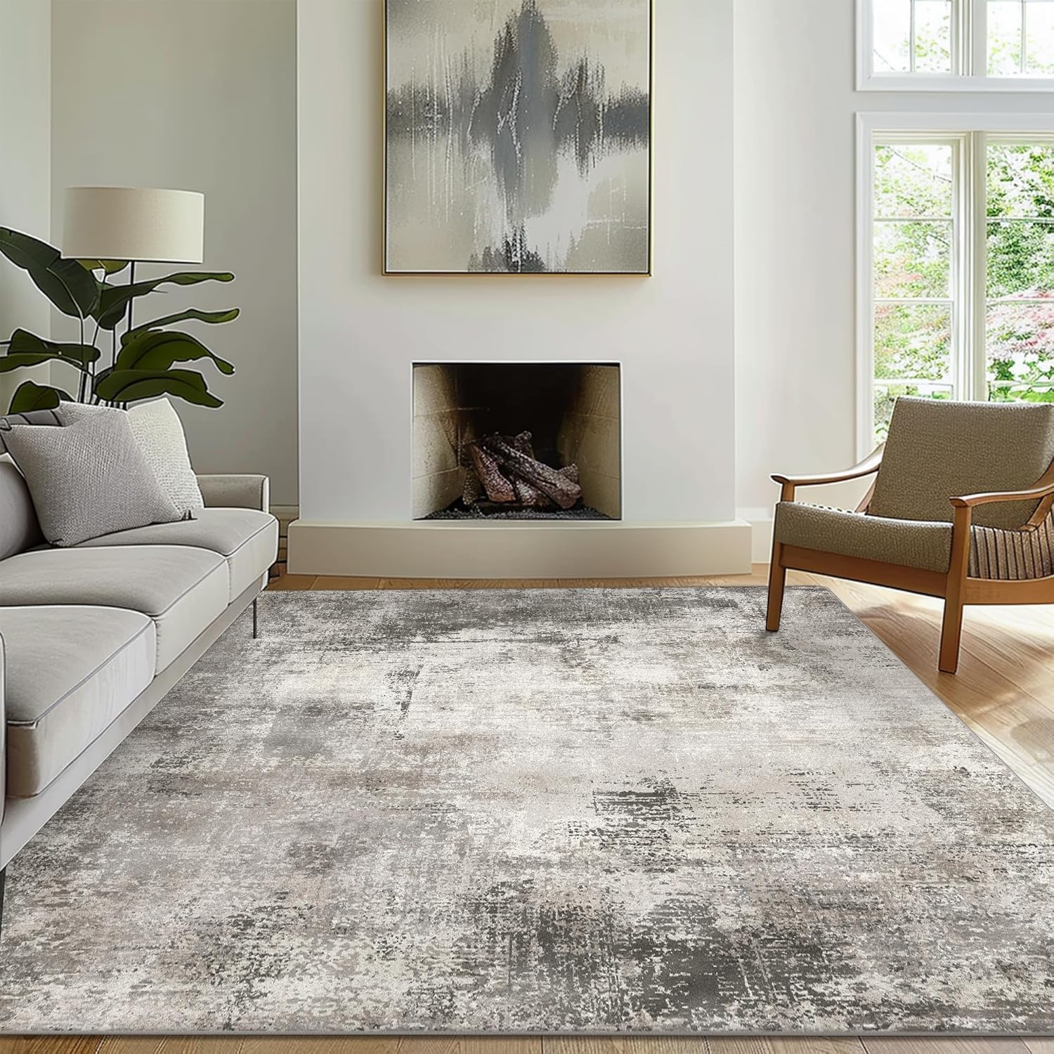 Thumbnail 2 de GENIMO 8x10 Area Rug — Machine Washable, Non-Slip, Low-Pile Distressed Grey