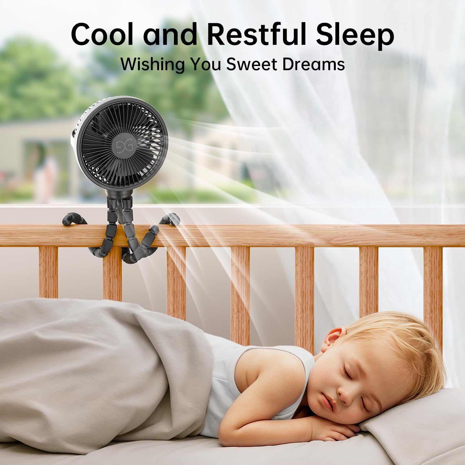 Thumbnail 2 de GUSGU Large Stroller Fan Clip-on with Flexible Tripod & Rechargeable Battery (Black)