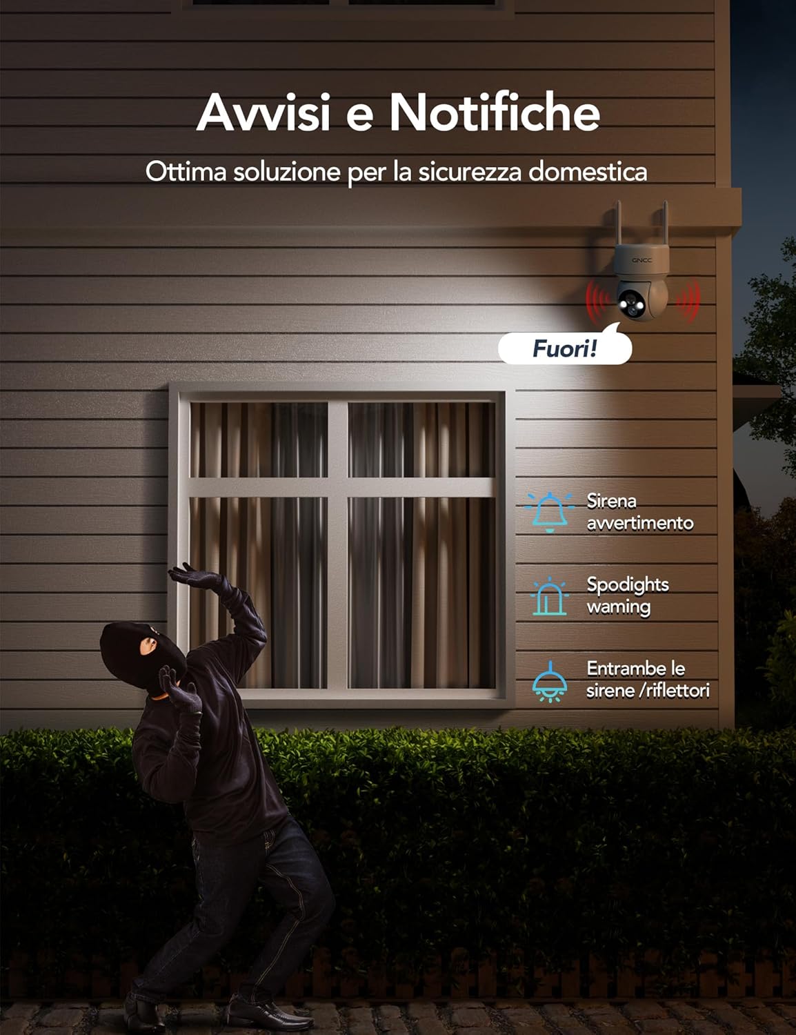 Thumbnail 4 de GNCC Telecamera WiFi esterna senza fili con pannello solare, batteria 5200 mAh, 2MP e PIR/Umano, 360° PTZ e audio bidirezionale