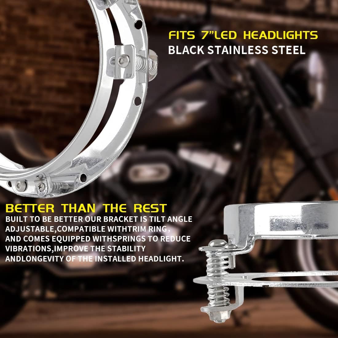 Detalle de SKUNTUGUANG 7-inch round LED projector headlight trim ring mounting bracket (chrome)