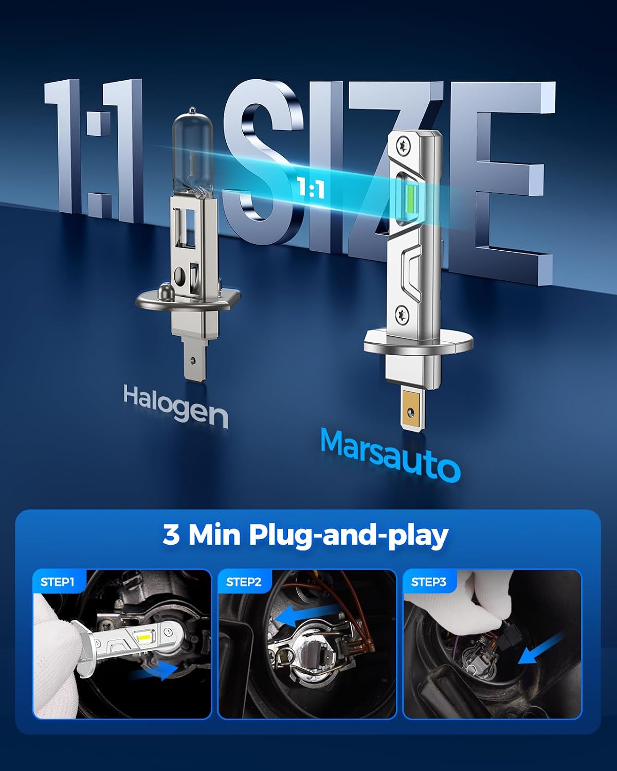 Detalle de Marsauto H1 Fog Light Bulb (MF2) 6500K 1:1 LED for Fog, Side Marker & Parking Light Combos