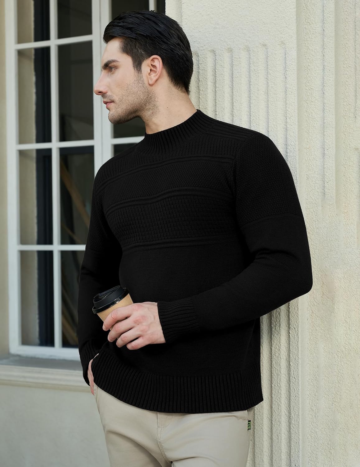 Detalle de Men's ribbed turtleneck jumper (long-sleeve slim fit) in a viscose blend