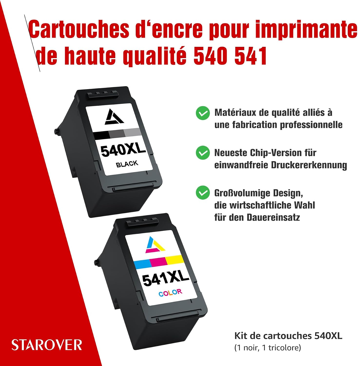 Detalle de STAROVER 540XL et 541XL compatibles Canon – Encre noire et couleur pour MG3600, TS5150 et plus