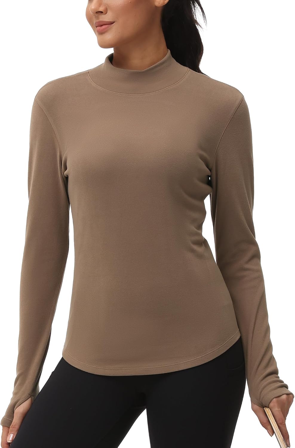 Thumbnail 1 de THE GYM PEOPLE Fleece Mock Turtleneck Top with Thumb Holes