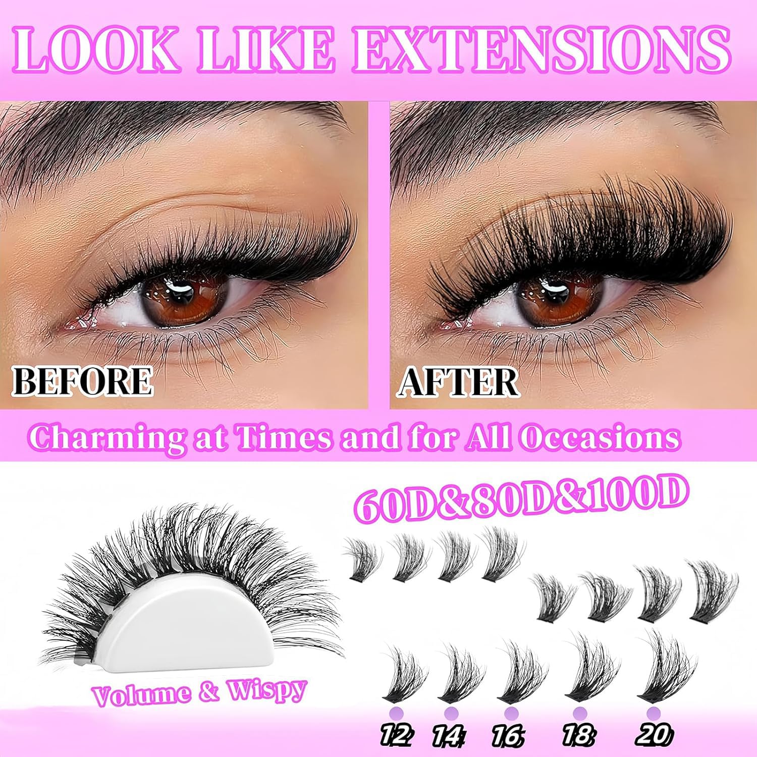 Detalle 2 de YIDUO Lash Clusters Kit with 2X Bond&Seal (760 pcs, 3 Styles: 60D+80D+100D) for DIY Natural Lash Extensions
