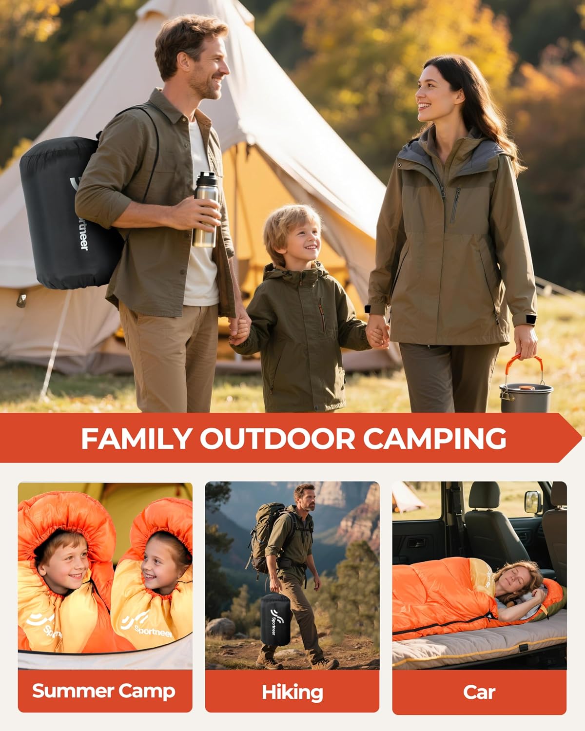 Detalle de Sportneer Camping Sleeping Bag for Adults & Kids (3–4 Season) – Warm, Lightweight & Compact