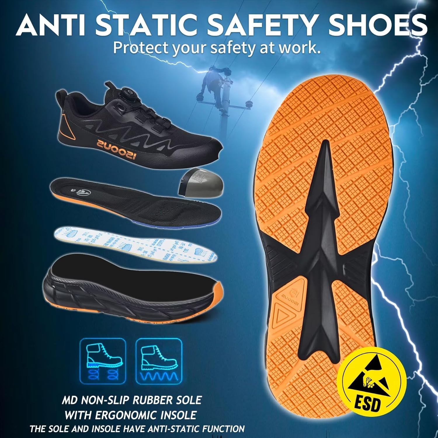 Thumbnail 5 de Scarpe antinfortunistiche S3S uomo/donna impermeabili ESD con punta in acciaio e lacci rapidi