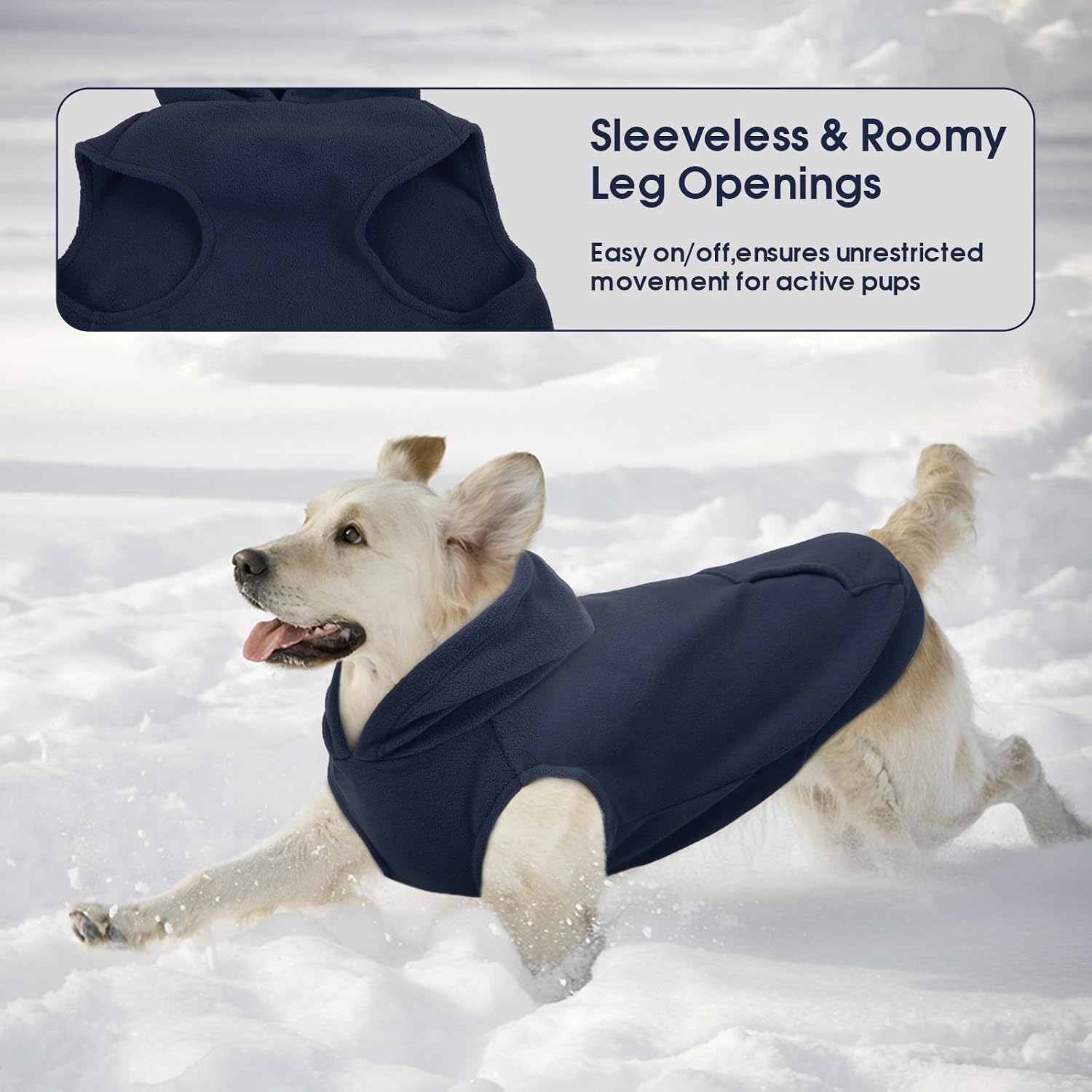 Detalle 2 de IECOii 4XL Dog Hoodie, Blue Fleece Pullover with Pocket and Leash Hole