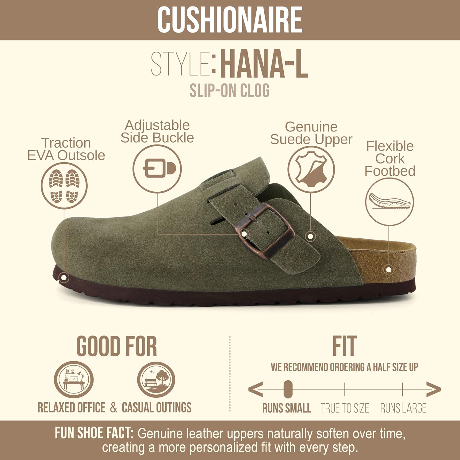 Detalle 2 de CUSHIONAIRE Hana suede leather clog slip-on 👡