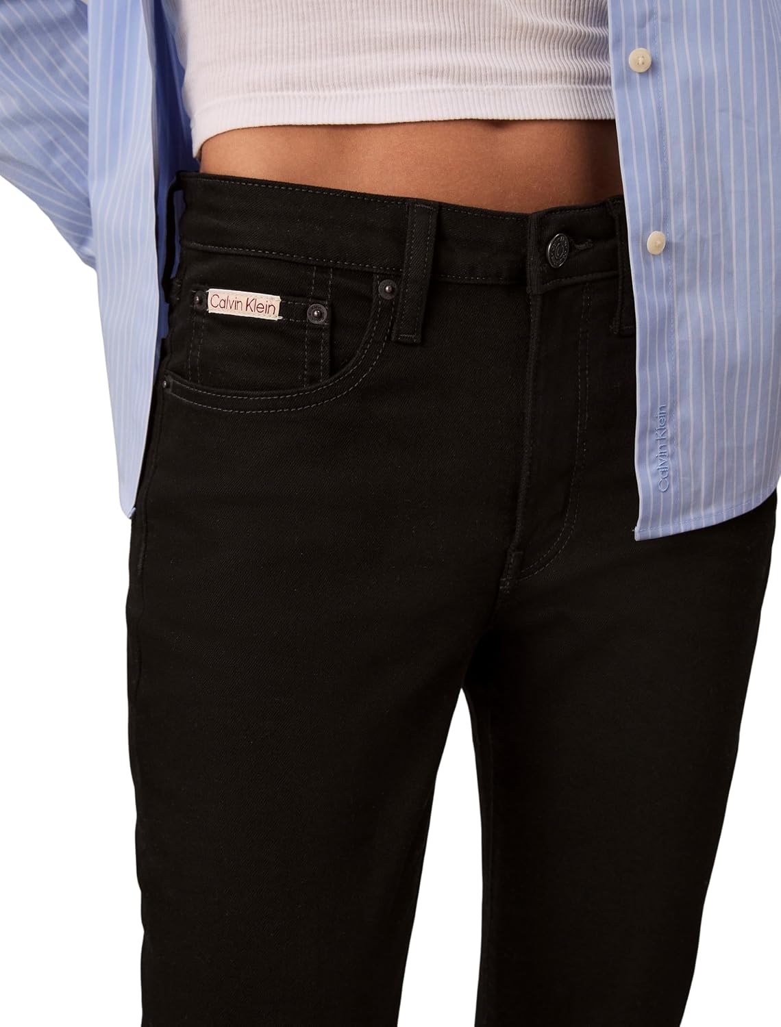 Detalle 2 de Calvin Klein women’s mid rise skinny classic black jeans (5-pocket)
