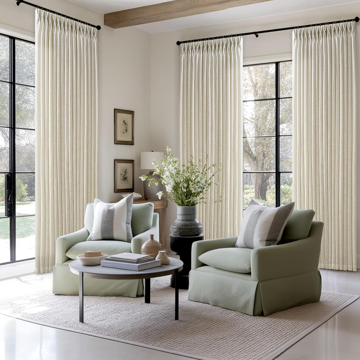 Thumbnail 6 de TWODRAPES 96-Inch Beige Pinch Pleat Curtains, Linen Blend, Light Filtering