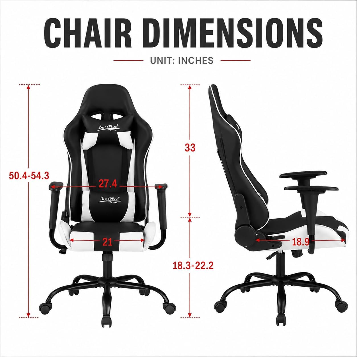 Detalle de BestOffice gaming chair, 250 lb capacity