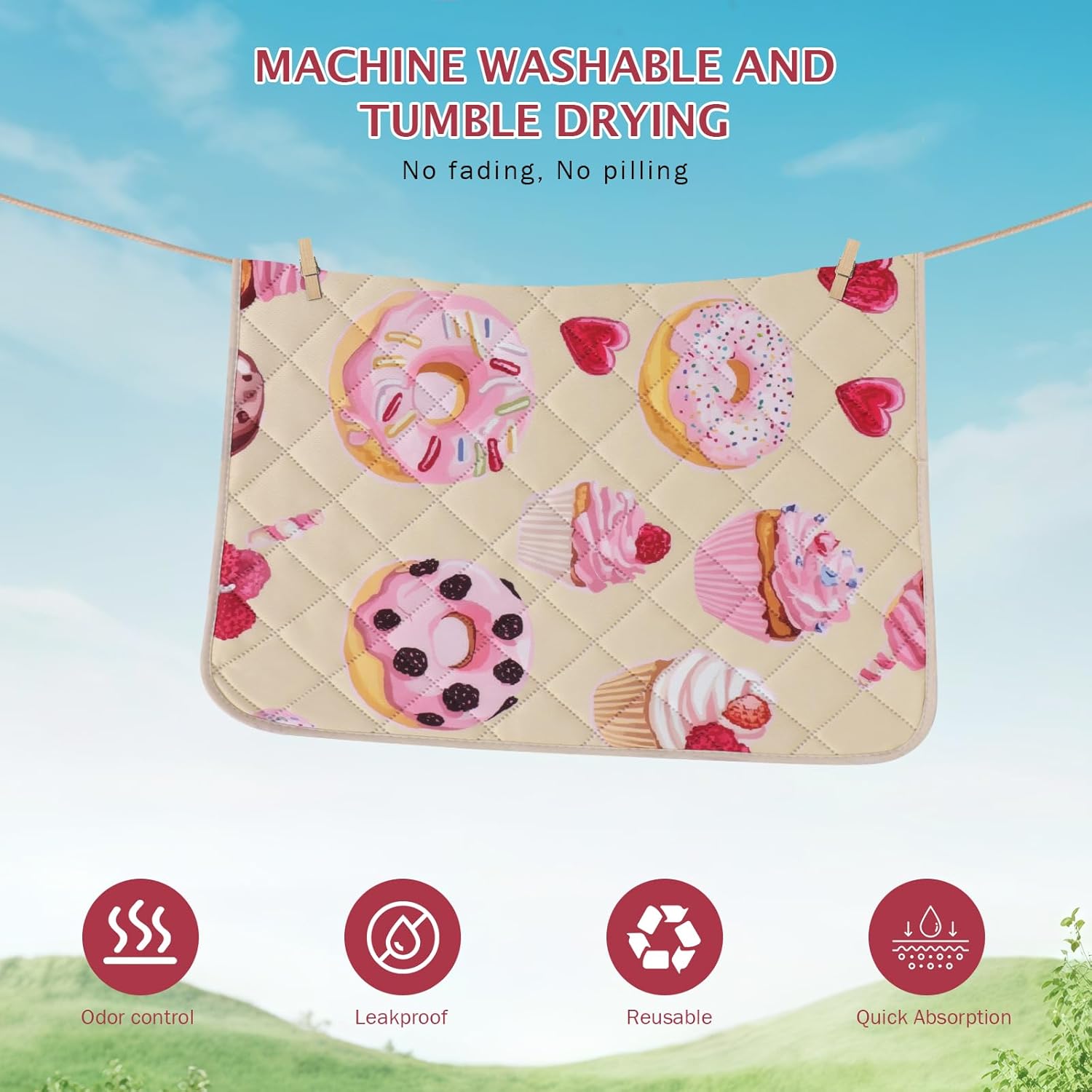 Detalle de IEUUMLER Washable Pee Pads for Dogs (2 Pack) Cake Pattern Reusable Waterproof Puppy Potty Pads, 75x50cm