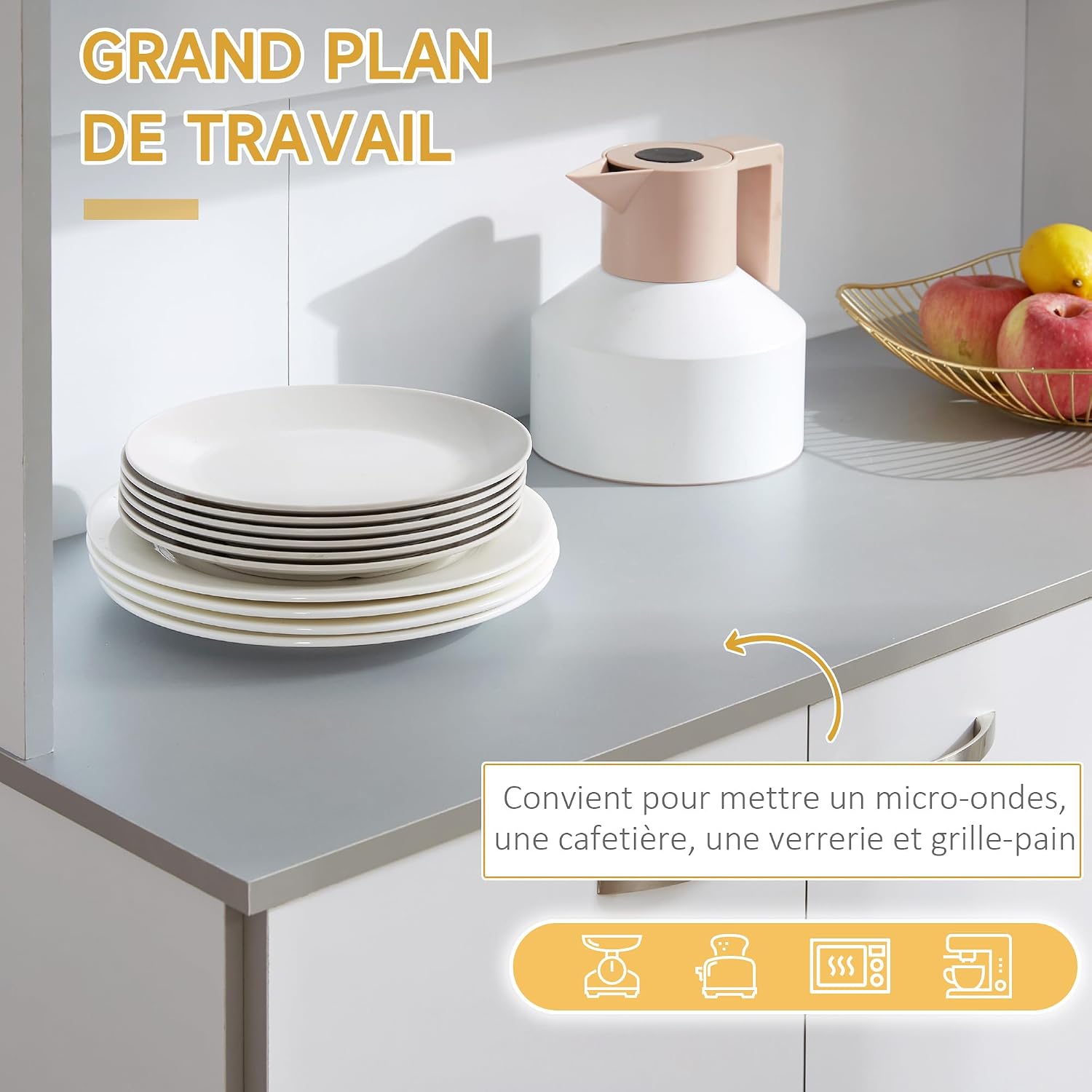 Thumbnail 4 de HOMCOM Buffet cuisine 101 L blanc gris