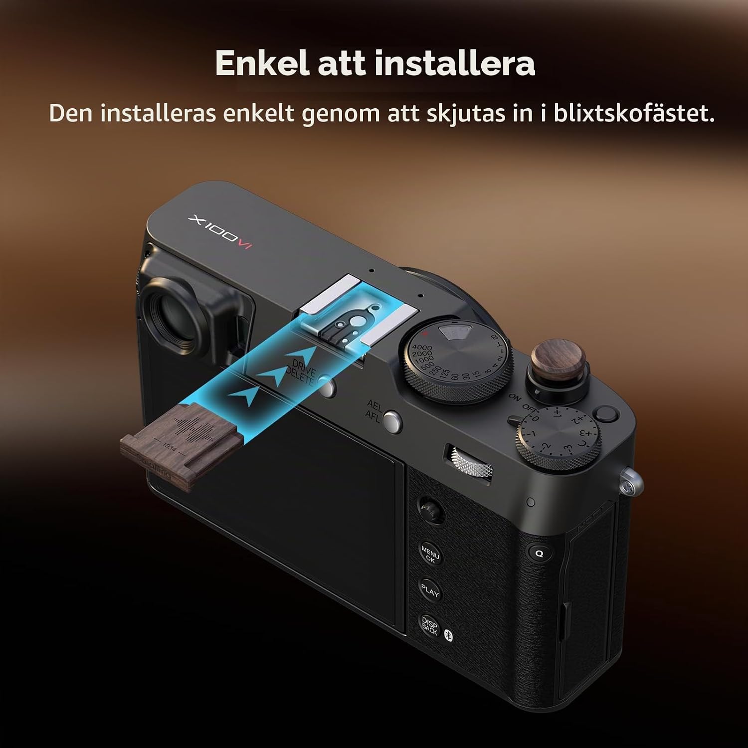 Detalle de SMALLRIG 6240 Ebony blixtskoskydd med avtryckarknapp i trä